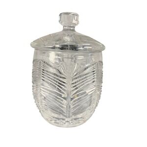 Heavy Cut Lead Crystal Biscuit Jar Lidded Candy Dish Wheat Starburst Pattern